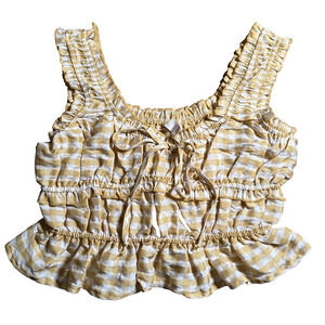 Charmed Hearts Gingham Smocked Tie Ruffle Tank Yellow White Small
